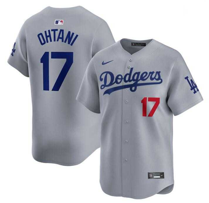 Mens Los Angeles Dodgers #17 Shohei Ohtani Gray Cool Base Stitched Baseball Jersey